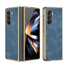 For Samsung Galaxy Z Fold5 Electroplated Lambskin Folding Phone Case(Navy Blue) - 1