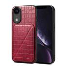 For iPhone XR Imitation Crocodile Leather Back Phone Case with Holder(Rose Red) - 1