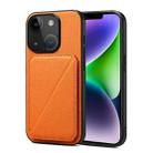 For iPhone 14 Plus Imitation Calfskin Leather Back Phone Case with Holder(Orange) - 1