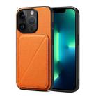 For iPhone 13 Pro Max Imitation Calfskin Leather Back Phone Case with Holder(Orange) - 1