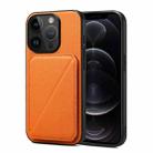 For iPhone 12 / 12 Pro Imitation Calfskin Leather Back Phone Case with Holder(Orange) - 1