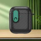 For AirPods 2 / 1 Carbon Fiber Texture Wireless Earphones Case with Security Lock(Dark Green) - 1
