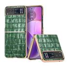 For Motorola Razr 40 Crocodile Texture Genuine Leather Electroplating Phone Case(Dark Green) - 1