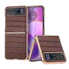 For Motorola Razr 40 Crocodile Texture Genuine Leather Electroplating Phone Case(Brown) - 1