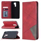 For Xiaomi Redmi 9 Rhombus Texture Horizontal Flip Magnetic Leather Case with Holder & Card Slots & Wallet(Red) - 1