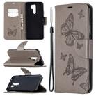 For Xiaomi Redmi 9 Two Butterflies Embossing Pattern Horizontal Flip Leather Case with Holder & Card Slot & Wallet & Lanyard(Grey) - 1