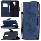 For Xiaomi Redmi 9 Two Butterflies Embossing Pattern Horizontal Flip Leather Case with Holder & Card Slot & Wallet & Lanyard(Dark Blue) - 1