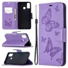 For Huawei Honor 9X Lite Two Butterflies Embossing Pattern Horizontal Flip Leather Case with Holder & Card Slot & Wallet & Lanyard(Purple) - 1