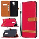 For Xiaomi Redmi 9 Color Matching Denim Texture Horizontal Flip Leather Case with Holder & Card Slots & Wallet & Lanyard(Red) - 1