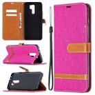 For Xiaomi Redmi 9 Color Matching Denim Texture Horizontal Flip Leather Case with Holder & Card Slots & Wallet & Lanyard(Rose Red) - 1