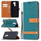 For Xiaomi Redmi 9 Color Matching Denim Texture Horizontal Flip Leather Case with Holder & Card Slots & Wallet & Lanyard(Green) - 1