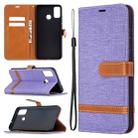 For Huawei Honor 9X Lite Color Matching Denim Texture Horizontal Flip Leather Case with Holder & Card Slots & Wallet & Lanyard(Purple) - 1
