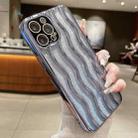 For iPhone 15 Pro Max Wave Texture Electroplated TPU Glitter Powder Phone Case(Sierra Blue) - 1