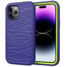 For iPhone 15 Pro Max Wave Pattern 3 in 1 Silicone + PC Phone Case(Navy+Olivine) - 1