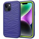 For iPhone 15 Plus Wave Pattern 3 in 1 Silicone + PC Phone Case(Navy+Olivine) - 1