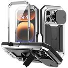 For iPhone 16 Pro Max R-JUST Sliding Camera IP54 Life Waterproof Holder Phone Case(Silver) - 1