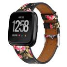 For Fitbit Versa 2 / Fitbit Versa / Fitbit Versa Lite Leather Watch Band with Round Tail Buckle(Black Skin Pink Flower) - 1