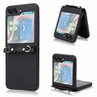 For Samsung Galaxy Z Flip5 5G Lambskin Texture Leather Phone Case with Lanyard(Black) - 1