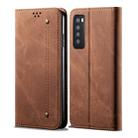 For Huawei Nova 7 Denim Texture Casual Style Horizontal Flip Leather Case with Holder & Card Slots & Wallet(Brown) - 1