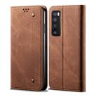 For Huawei Nova 7 Pro Denim Texture Casual Style Horizontal Flip Leather Case with Holder & Card Slots & Wallet(Brown) - 1