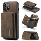 For iPhone 15 DG.MING M1 Series 3-Fold Multi Card Wallet Leather Phone Case(Coffee) - 1