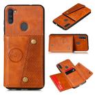 For Samsung Galaxy A11 Double Buckle PU + TPU Shockproof Magnetic Protective Case with Card Slot(Light Brown) - 1