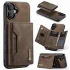 For iPhone 16 DG.MING M2 Series 3-Fold Card Bag Wallet Leather Phone Case(Coffee) - 1