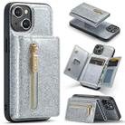 For iPhone 15 DG.MING M3 Series Glitter Powder Card Bag Leather Phone Case(Silver) - 1