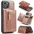 For iPhone 15 DG.MING M3 Series Glitter Powder Card Bag Leather Phone Case(Rose Gold) - 1