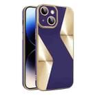 For iPhone 14 Plus S-shaped CD Pattern Electroplated TPU Phone Case with Lens Film(Dark Purple) - 1