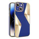 For iPhone 14 Plus S-shaped CD Pattern Electroplated TPU Phone Case with Lens Film(Dark Blue) - 1