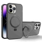 For iPhone 15 Pro MagSafe Metal Holder Frosted Translucent Phone Case(Black) - 1