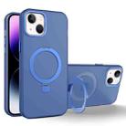 For iPhone 15 Plus MagSafe Metal Holder Frosted Translucent Phone Case(Royal Blue) - 1