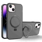 For iPhone 15 MagSafe Metal Holder Frosted Translucent Phone Case(Black) - 1