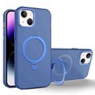 For iPhone 14 Plus MagSafe Metal Holder Frosted Translucent Phone Case(Royal Blue) - 1