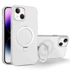 For iPhone 14 Plus MagSafe Metal Holder Frosted Translucent Phone Case(White) - 1