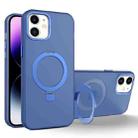 For iPhone 12 / 12 Pro MagSafe Metal Holder Frosted Translucent Phone Case(Royal Blue) - 1