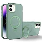 For iPhone 12 / 12 Pro MagSafe Metal Holder Frosted Translucent Phone Case(Green) - 1