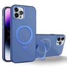 For iPhone 12 Pro Max MagSafe Metal Holder Frosted Translucent Phone Case(Royal Blue) - 1