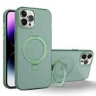 For iPhone 11 Pro Max MagSafe Metal Holder Frosted Translucent Phone Case(Green) - 1