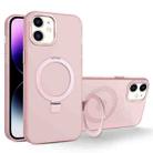 For iPhone 11 MagSafe Metal Holder Frosted Translucent Phone Case(Pink) - 1