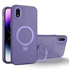 For iPhone XR MagSafe Metal Holder Frosted Translucent Phone Case(Dark Purple) - 1