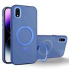 For iPhone XR MagSafe Metal Holder Frosted Translucent Phone Case(Royal Blue) - 1