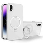 For iPhone XR MagSafe Metal Holder Frosted Translucent Phone Case(White) - 1