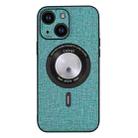 For iPhone 15 Cloth Texture MagSafe Magnetic PU Phone Case(Light Green) - 1