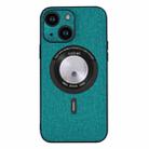 For iPhone 15 Cloth Texture MagSafe Magnetic PU Phone Case(Dark Green) - 1