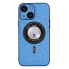 For iPhone 15 Cloth Texture MagSafe Magnetic PU Phone Case(Light Blue) - 1