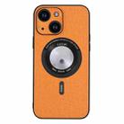 For iPhone 15 Plus Cloth Texture MagSafe Magnetic PU Phone Case(Orange) - 1