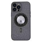 For iPhone 15 Pro Cloth Texture MagSafe Magnetic PU Phone Case(Grey) - 1