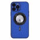 For iPhone 15 Pro Cloth Texture MagSafe Magnetic PU Phone Case(Dark Blue) - 1